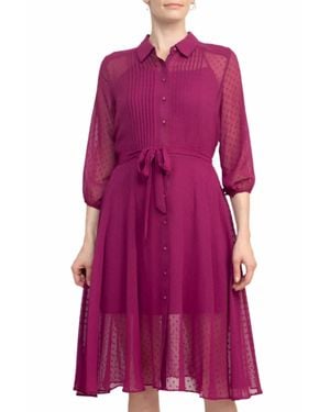Nina Leonard Collared Knee-Length Chiffon Dress - Purple