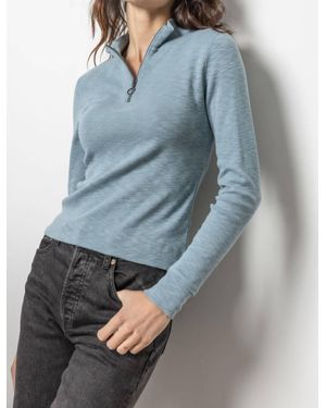 Lilla P Zip Front Mock Neck Top - Blue