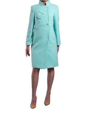 Tavrovska High Neck Single Breasted Coat - Blue