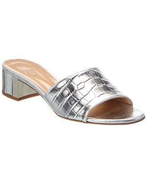 Baldini Croc-Embossed Leather Sandal - White