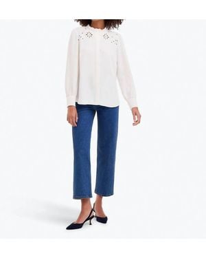 Draper James Covered Placket Button Down Top - Blue