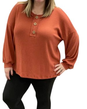 White Birch Faux Button Henley Sweater - Orange