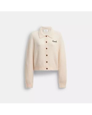COACH Coach Embroidered Cropped Cardigan - Natural
