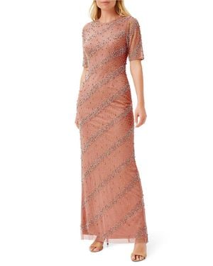 Aidan Mattox Back Slit Beaded Long Dress - Multicolor