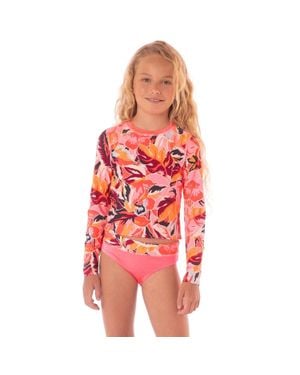 Maaji Girls Odyssey Rashguard Set 'S Coral Leafy Long Sleeve Swimwear Red227
