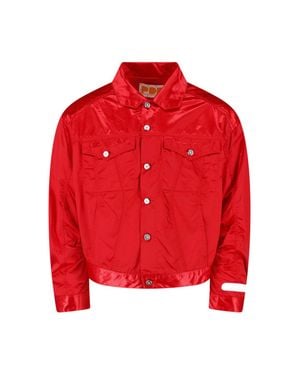 PDF Cropped Satin Jacket With Button Closure - Red