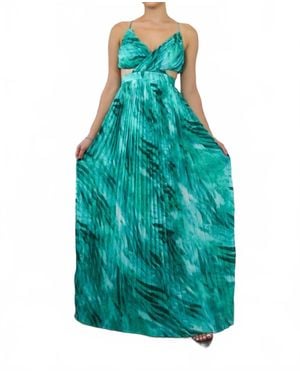SurelyMine Pleated Cut Out Chiffon Maxi Dress - Blue