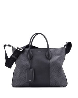 Ferragamo Fold Side Star Tote Printed Coated Canvas And Leather Large - Blue