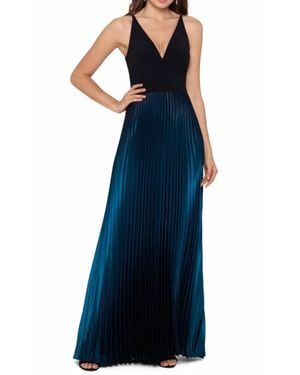 Aqua Long Ity V-Neck Ombre Evening Gown - Blue