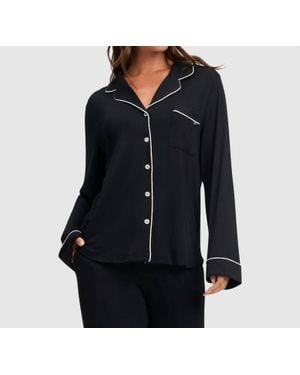 Cozy Earth Long Sleeve Bamboo Stretch-Knit Pajama Top - Black
