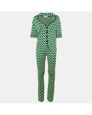 Sandro Patterned Knit Cardigan & Pants Set - Green