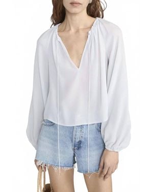 FRAME Silk Balloon Sleeve Blouse - White