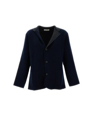 ALPE PIANO Convertible Collar Boiled Wool Blazer - Blue