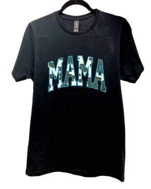 Gildan Embroidered Mama Graphic Tee Top - Black