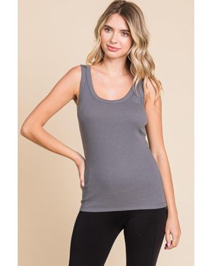 TRUEDAMES Full Size Ribbed Scoop Neck Tank - Gray