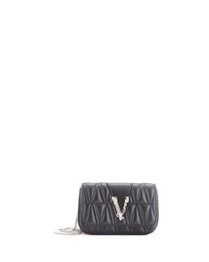 Versace Virtus Chain Flap Shoulder Bag Quilted Leather Mini - Metallic