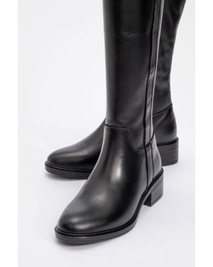 Forever & Always Shoes Acro Leather Heeled Boot - Black