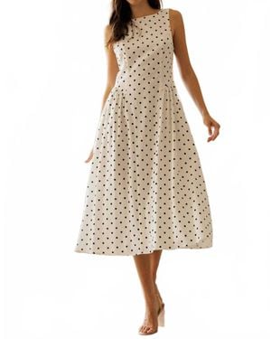 Storia Polka Dot Fit & Flare Midi Dress - Natural