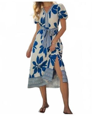 Jodifil Side Slit Floral Midi Dress - Blue