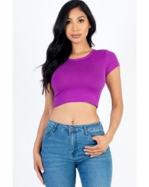 TRUEDAMES Short Sleeve Roundneck Crop Top - Purple