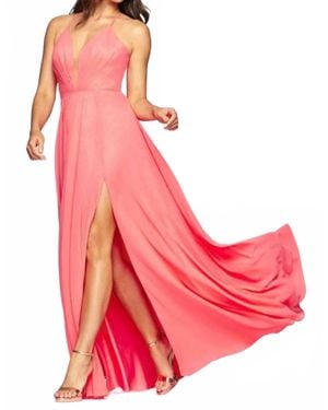 Faviana Chiffon V-Neck Evening Dress - Pink