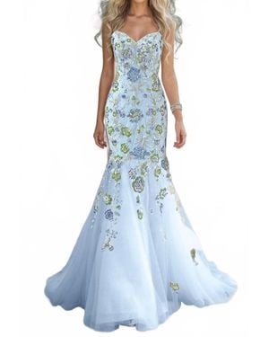 Terani Strapless Embroidered Mermaid Gown - Blue