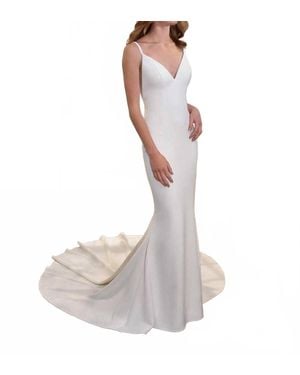 Essence of Australia V-Neckline Fit-And-Flare Wedding Dress - White