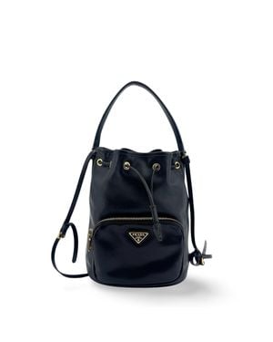 Prada Leather Duet Bucket Bag - Black
