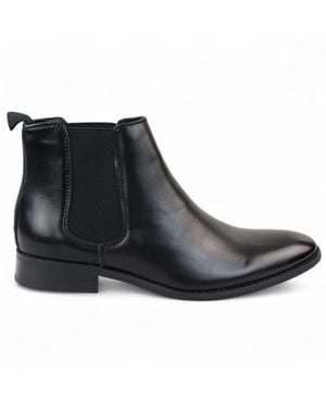 Infinity Leather Chelsea Slip-On Office Ankle Boots - Black