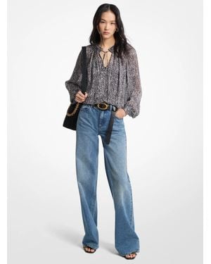 Michael Kors Metallic Printed Georgette Blouse - Blue