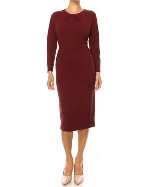 Maggy London Long Sleeve Pleated Neck Sheath Dress - Red
