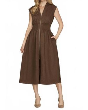 She + Sky Leia Front Zip Midi Dress - Brown