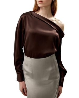 LILYSILK Silk Chic One-Shoulder Top - Brown