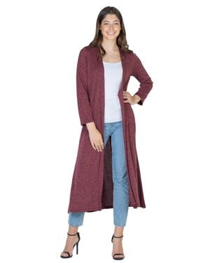 24seven Comfort Apparel Long Duster Open Front Knit Cardigan - Red