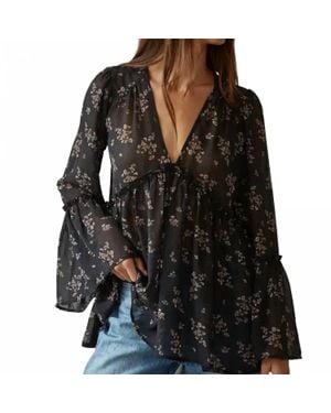 By Together Woven Polyester Chiffon See Through Floral Blouse - Black