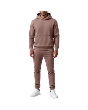 Essentials By Galaxy Galaxy Essentials Relaxed Fit Heavyweight Fleece Pullover Hoodie & Sweatpants Jogging Set - Brown
