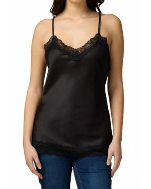 Oltre Satin Lace Trim Top - Black