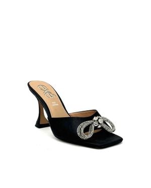 Exe' Crystal Brooch Heeled Slide Sandal - Black