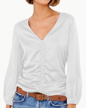Go> By Go Silk Go Scrunch Long Sleeve Top - White