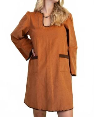 Gigio Corduroy U-Neck Dress - Brown