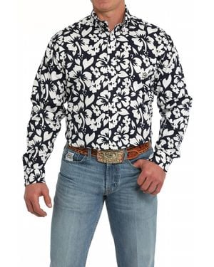 Cinch Long Sleeve Twill Print Shirt - Black