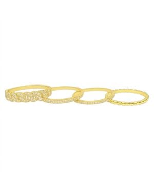 Allyanna Gifts Moissanite Pave Cuban Link Beaded Stackable Bands Ring Set - Metallic