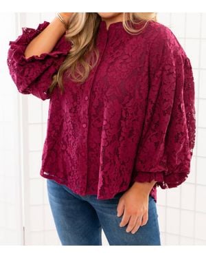 Fate Jayne Lace Bubble Sleeve Blouse - Red