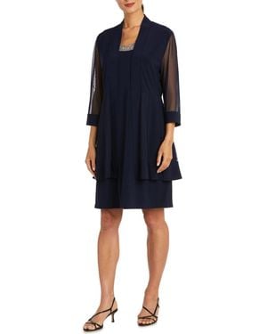 R & M Richards 3/4 Sleeve Embellished Jacket & Dress Set - Blue