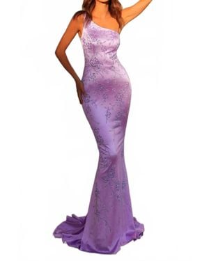 Clarisse Floral Beaded Asymmetrical Prom Gown - Purple