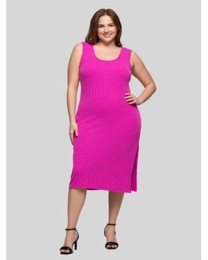 24seven Comfort Apparel Plus Size Fitted Sleeveless Side Slit Midi Dress - Pink