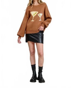 Flat White Martini Crewneck Sweater Pullover - Brown
