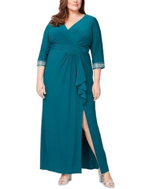 Alex Evenings Plus Matte Jersey Embellished Evening Dress - Blue