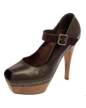 Marni Leather Mary Jane Peep Toe Platform Pumps - Brown