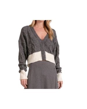Elan Color Block Carrie Cardigan Sweater - Gray